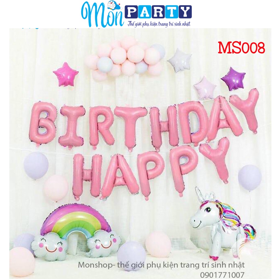 Set bóng trang trí sinh nhật ngựa pony tông màu pastel như ảnh, trang trí sinh nhật unicorn hồng pastel siêu dễ thương