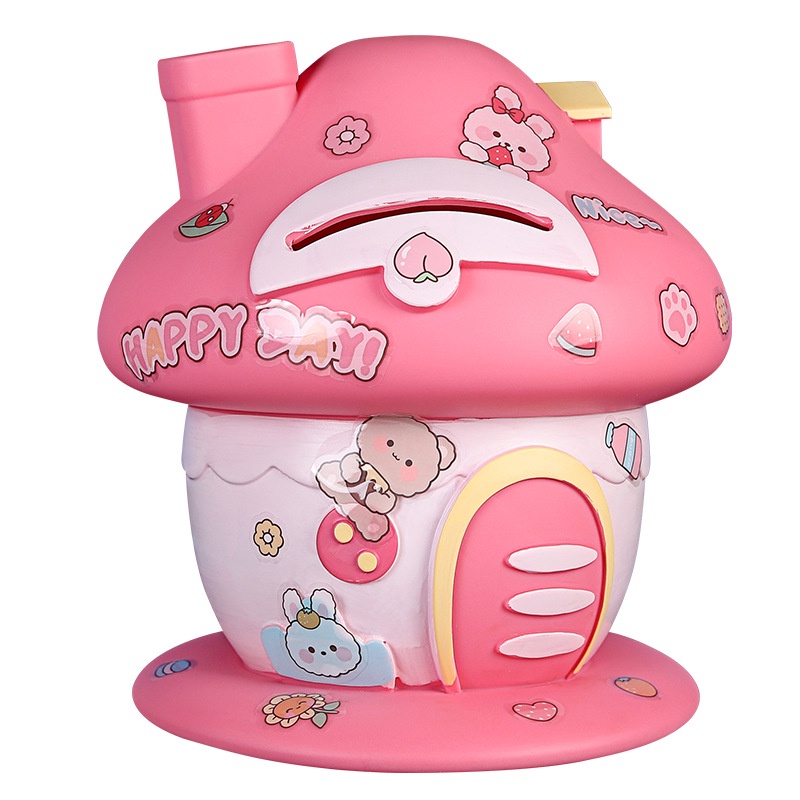 Ống Heo Tiết Kiệm Hình Ngôi Nhà Nấm Hoạt Hình Bằng Vinyl Sức Chứa Lớn Chống Sốc Làm Quà Tặng Sinh Nhật