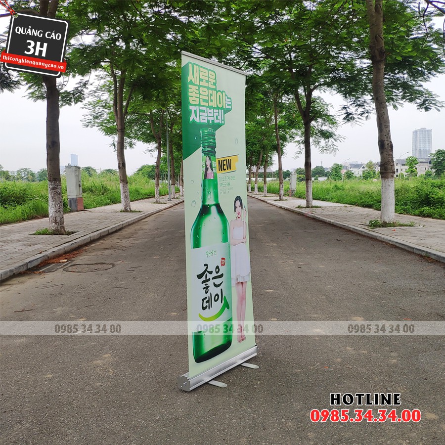 Standee cuốn, Chân standee cuốn nhựa, nhôm thường, nhôm cao cấp kích thước 0.6*1.6m & 0.8*2m | Standee LST