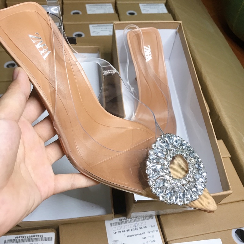 Giày mica đá tròn cao gót 8cm ZR xuất Full box MS-52194