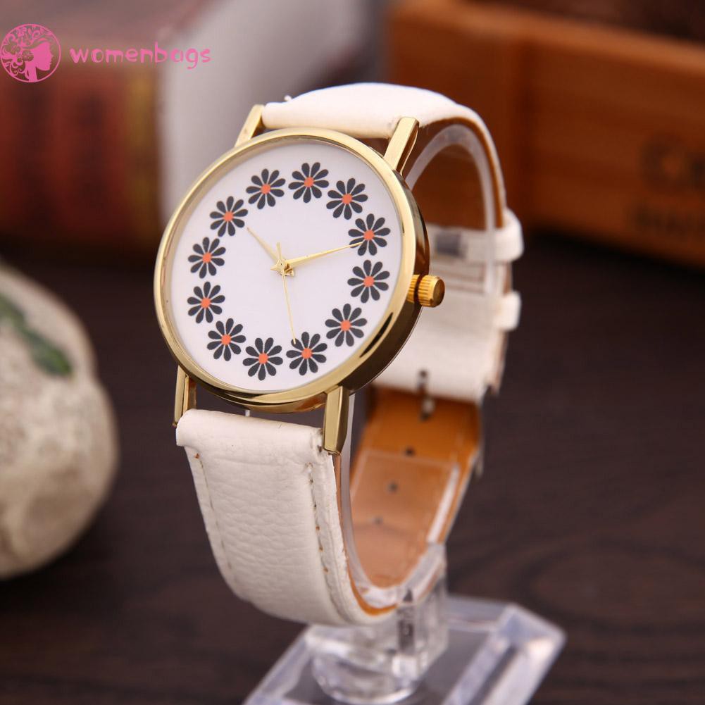 ✿WB✿Đồng hồ quartz nữ dây da in hoa✿