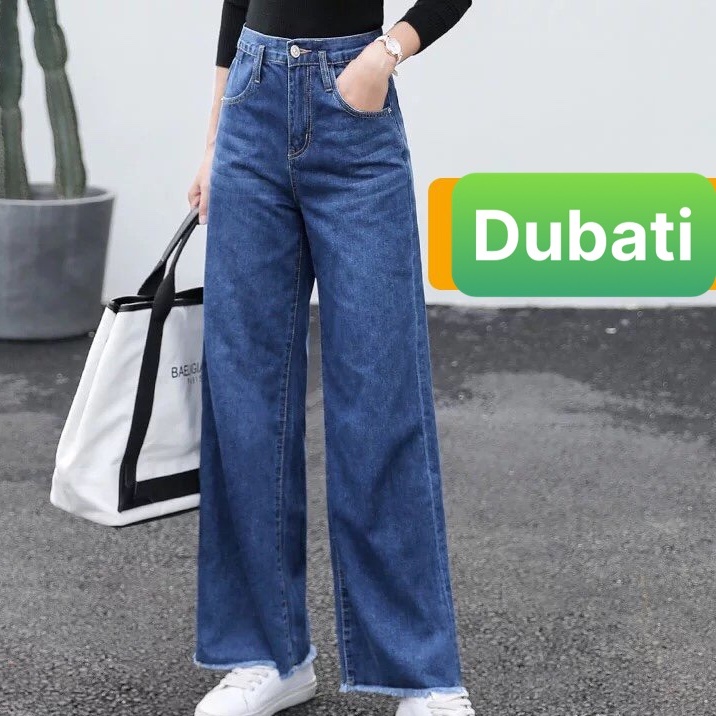 QUẦN BAGGY NỮ CHẤT BÒ XANH ỐNG RỘNG DÀI LƯNG CAO NÂNG MÔNG PHONG CÁCH HÀN QUỐC-DB 6714- DUBATI FASHION