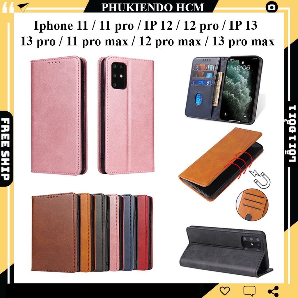 Bao da Iphone 11, 11 pro, IP 12, 12 pro, IP 13, 13 pro, 11 pro max, 12 pro max, 13 pro max dạng ví nắp gập