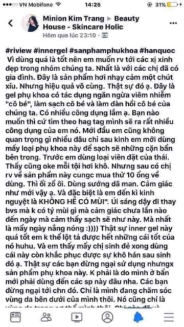 Gel phụ khoa Inner gel tiện dụng sạch sẽ không cần kiêng