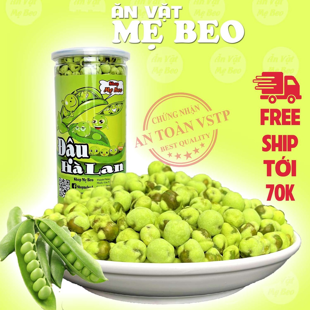 Đậu hà lan sấy tẩm vị Wasabi 450Gr Mẹ Beo đồ ăn vặt cực ngon