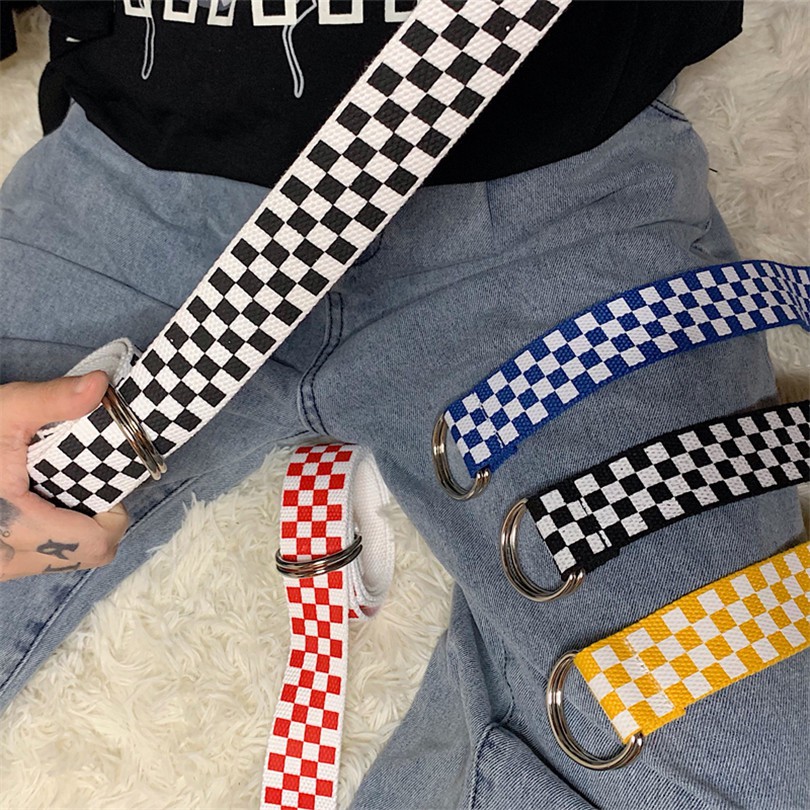 Thắt lưng vải canvas kẻ sọc caro thời trang cho nam và nữ