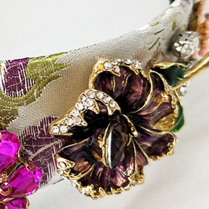 Flgo Băng Đô Cài Tóc Bằng Nhung Đính Hoa Kim Loại Tráng Men Phong Cách Baroque Hàn Quốc Cho Cô Dâu