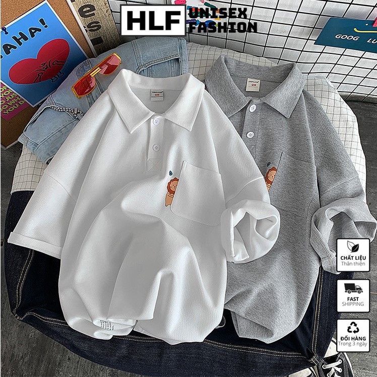 Áo Thun Nam Nữ Polo Cổ Bẻ Hàn Quốc Sư Tử Dày Mịn Thoáng Mát Thiết Kế Thời Trang Kiểu Dáng Năng Động Trẻ Trung