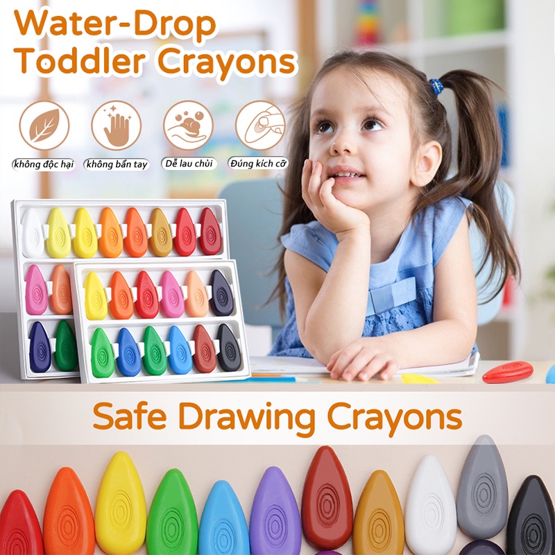 Bộ Bút Chì Màu 12/24 Màu Viết Chì Màu Crayons Bút Sáp Màu Vẽ Cho Bé Khô Dạ Hữu Cơ Vặn Bút Viết Màu Nước An Toàn Không Độc Hại Cho Bé