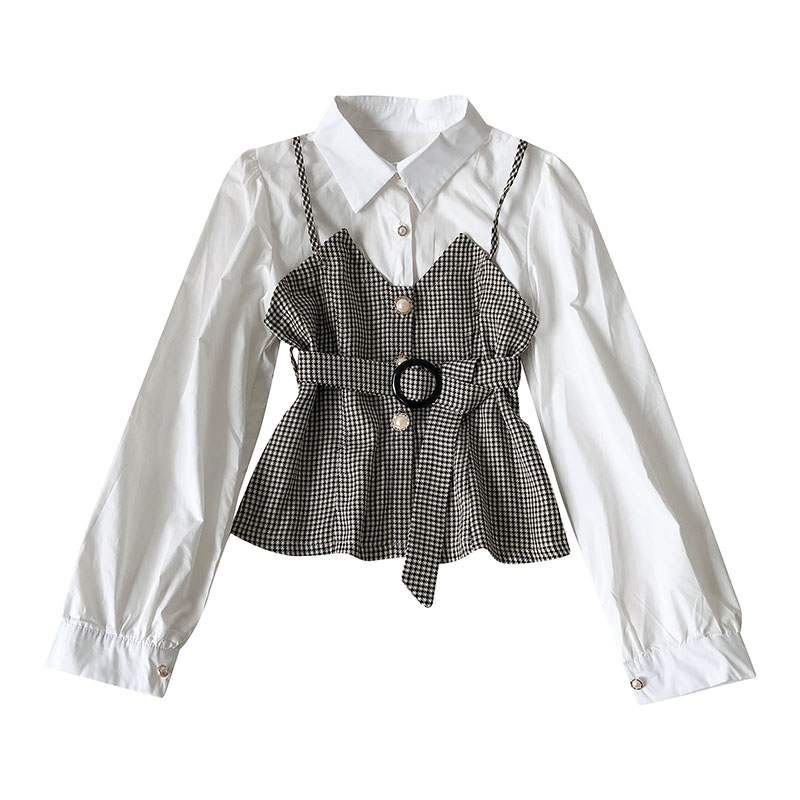 IELGY Áo Sơ Mi Giả Hai Mảnh Màu Sắc Tương Phản Thời Trang Mùa Thu Cho Nữ