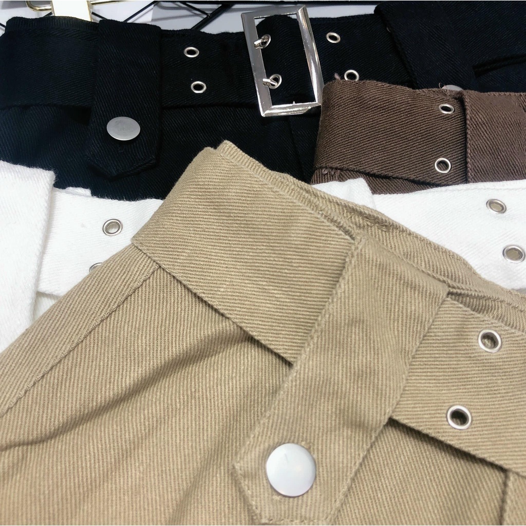 Chân váy jeans thô kaki ngắn kèm đai 757 hàng có sẵn
