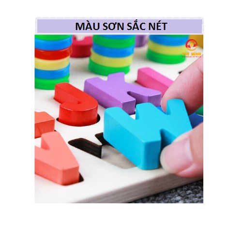 Bộ  Giáo Cụ Montessori Bảng Cột Tính Học Đếm Số Và Ghép Chữ Cái Tiếng Anh In Hoa Nổi Bằng Gỗ ( Ảnh Thật)