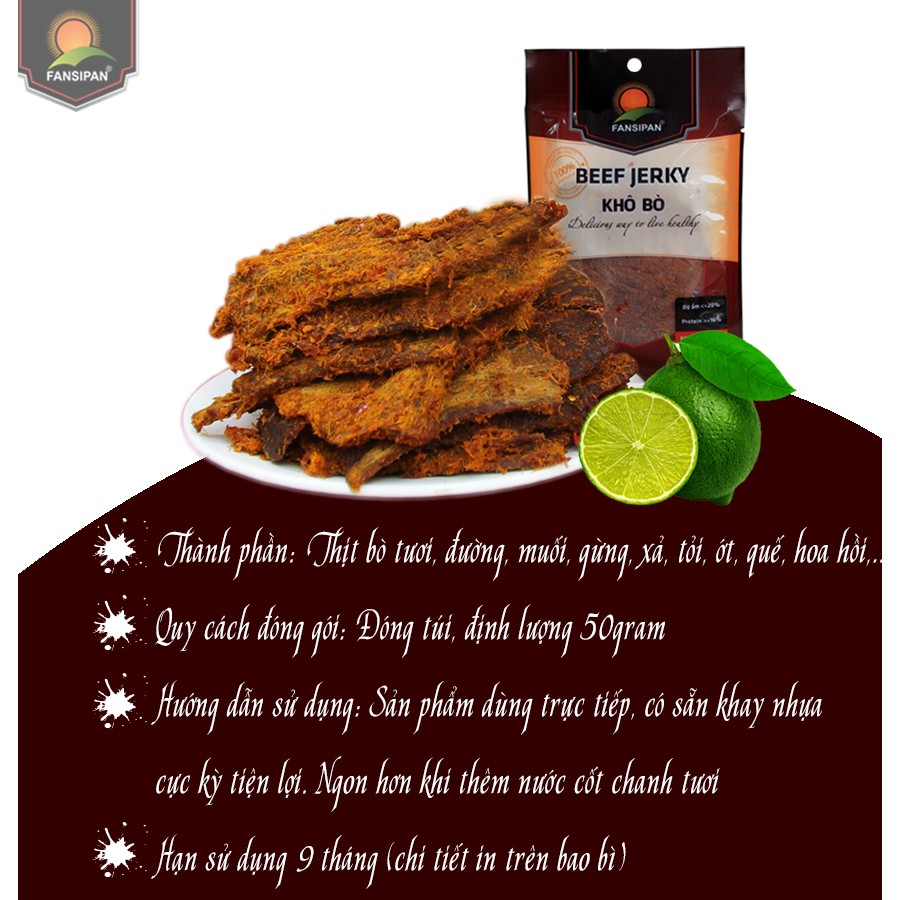 Khô bò miếng mềm Fansipan 50g khô bò miếng bò thật loại 1 khô bò miếng cay, Torao Foods - đồ ăn vặt ngon | BigBuy360 - bigbuy360.vn
