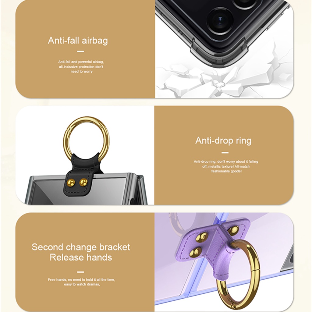 Ốp Điện Thoại Túi Khí Trong Suốt Có Vòng Đỡ Dạng Gập Chống Rơi Cho Samsung Galaxy Z Flip 4/Flip 3/Z Flip4 ZFlip3