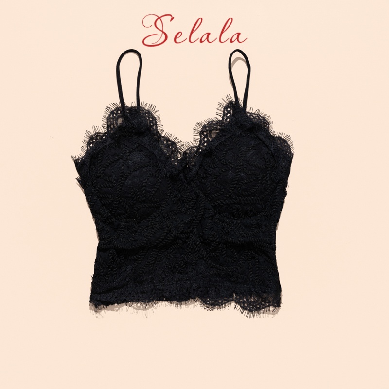 Áo Bra 2 Dây Selala Croptop Viền Ren Hoa Thoáng Mát, Mềm Mịn 2S12