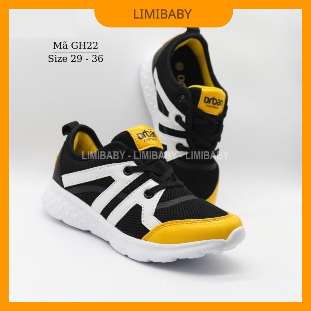 Giày thể thao bé trai Urban đen vàng xuất Châu Âu siêu nhẹ kháng khuẩn phù hợp cho trẻ em 4 -12 tuổi đi học chạy bộ GH22