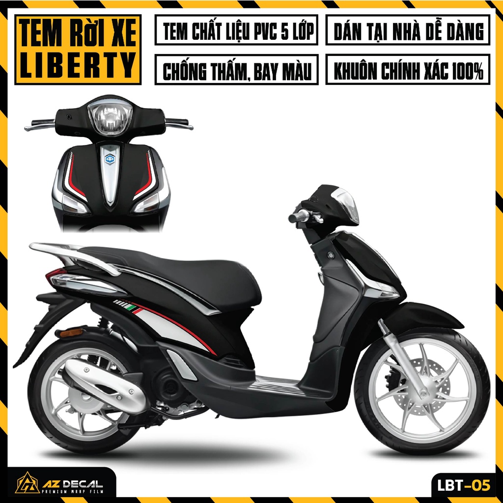 Decal Dán Xe Máy Liberty 125 Thiết Kế Năng Động | LBT-05 | Tem Liberty Đen Đỏ Trắng Chống Nước Bám Tốt Dễ Dán Tại Nhà