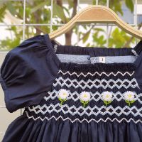 Váy smock thô lụa navy