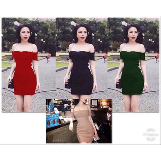 đầm body trễ vai tay ngắn