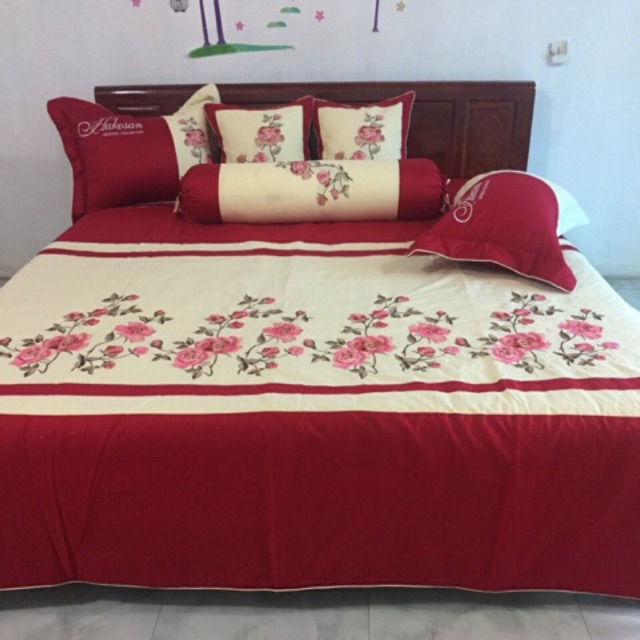 Trọn bộ 7 mon chăn ga gối satin lụa