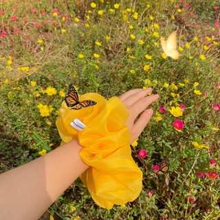 Buộc tóc scrunchie bigsize voan phồng màu mật ong💛