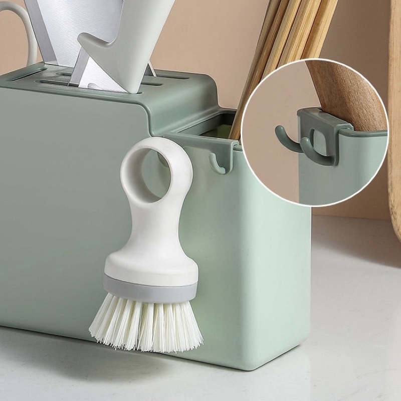 Kệ đựng muỗng đũa dán tường nhà bếp thông minh mẫu mới siêu xịn có ngăn vắt dao, thanh treo khăn, kèm móc treo phụ kiện