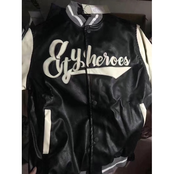 Áo khoác da bomber varsity jacket nam nữ EIGT thêu chữ cực chất
