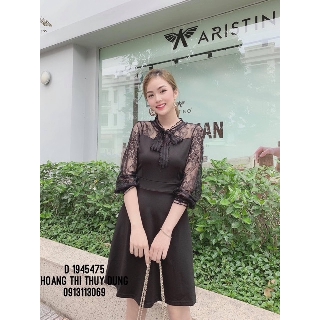 váy xèo cổ nơ pha tay ren ( đầm xèo hoot trend )