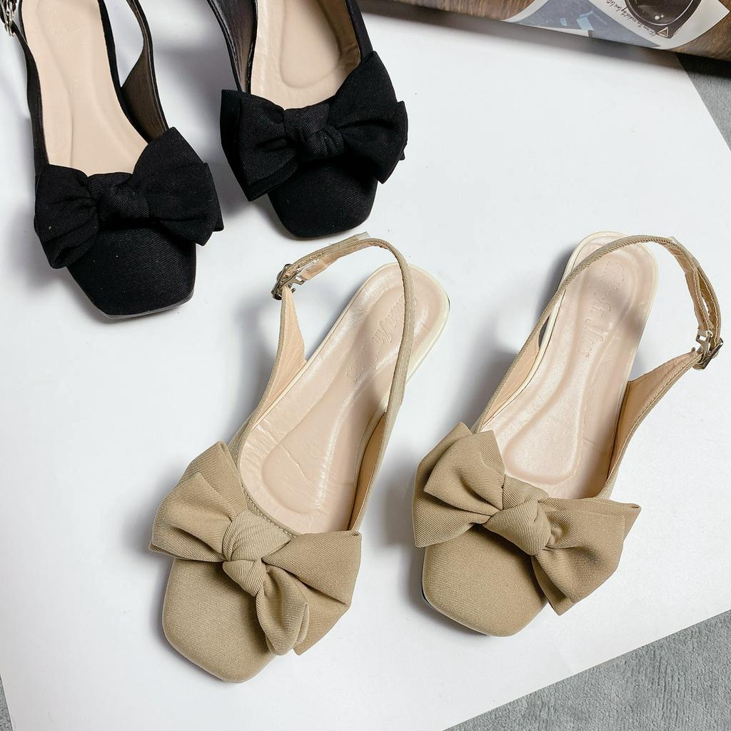 Giày sandal nữ nơ mũi vuông cực xinh nhẹ nhàng êm chân