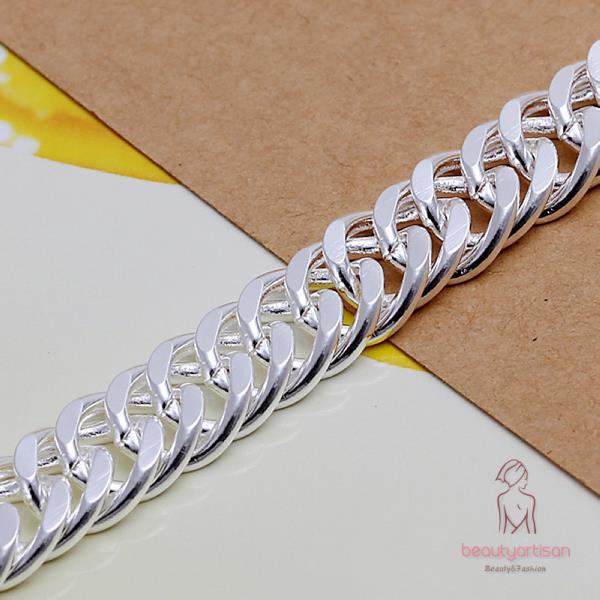 Vòng tay mạ bạc 925 thiết kế dạng xích 10mm cho nam nữ