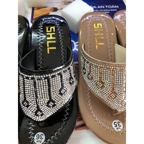 Dép kẹp  quai đính đá gót 7p