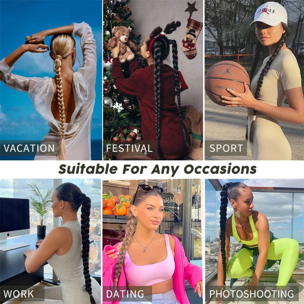 1Pcs 80CM European Style DIY Ponytail Twist Braided Straight Wig for Women Hair Accessories