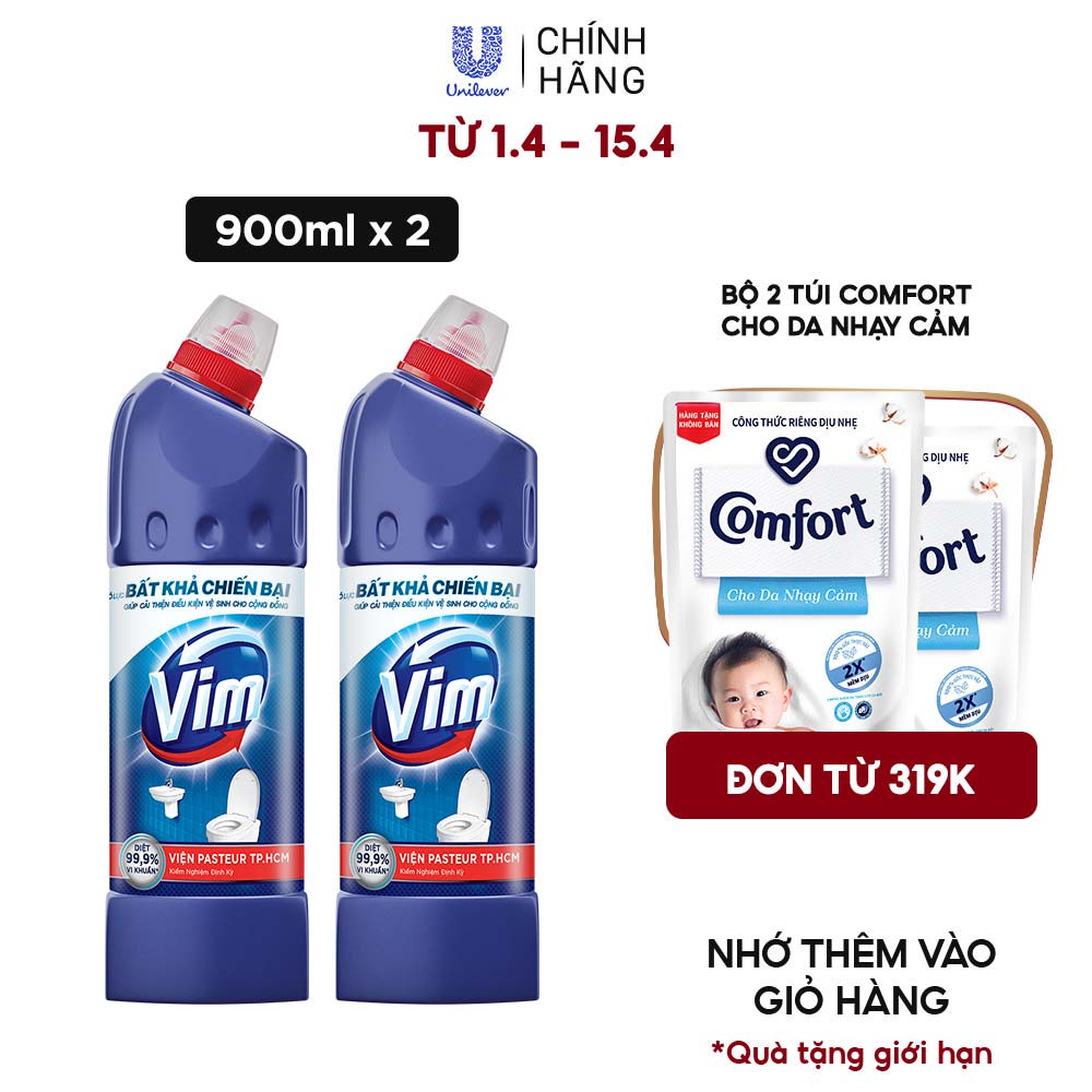 Combo 2 Nước Tẩy Bồn Cầu Vim Diệt Khuẩn (880ml) - Xanh Biển