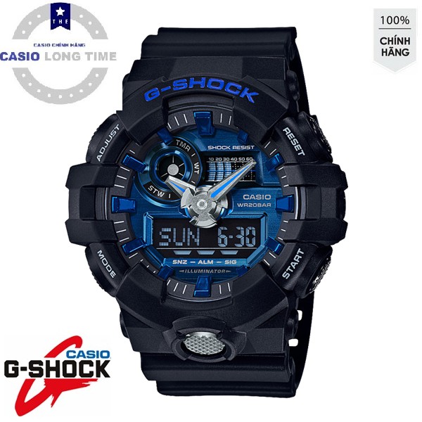 Đồng hồ nam Casio G-SHOCK GA-710-1A2DR Chính hãng - Dây đen mặt xanh - Chống nước 200m