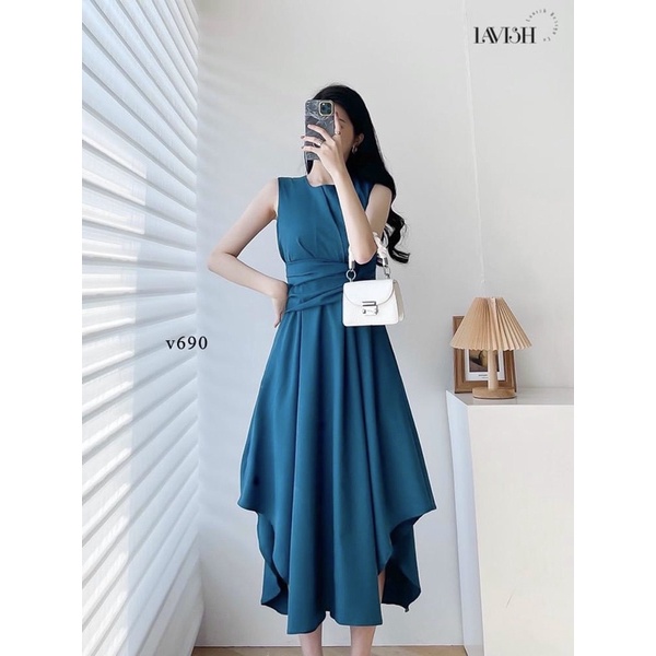 VNU348 - VÁY LỤA XANH XOÈ LI EO SÁT NÁCH | BigBuy360 - bigbuy360.vn