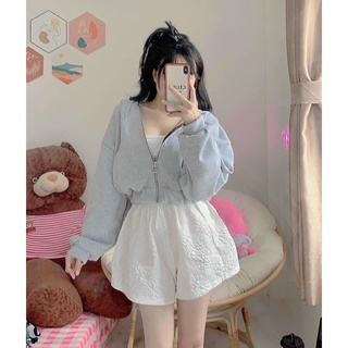 Áo khoác nỉ ngoại trơn form lửng tay bồng