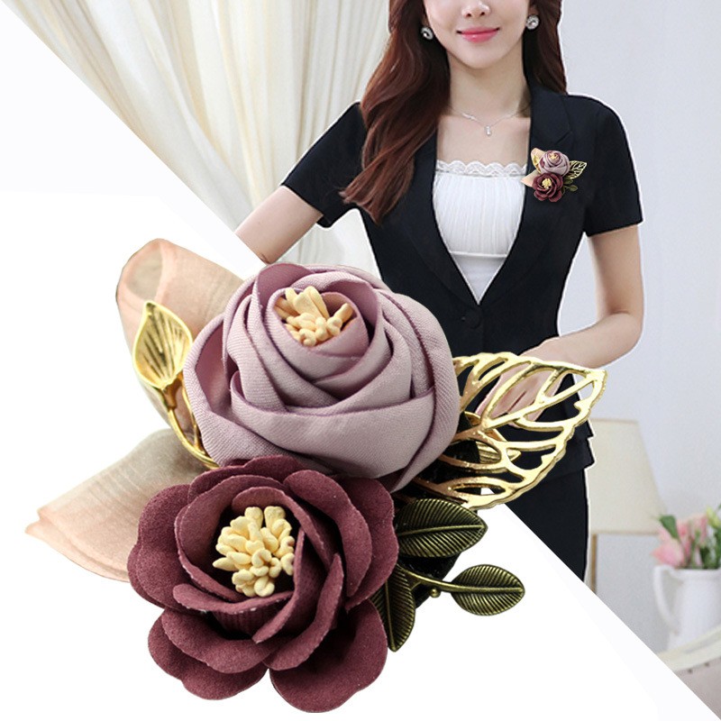 Cài áo Hoa Trà bằng vải lụa handmade mã 15