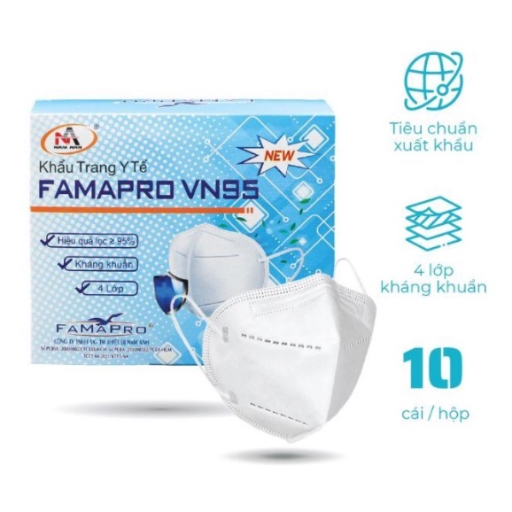 Khẩu Trang Kháng Khuẩn FAMAPRO VN95 New – (N95) Hàng VN 95 xuất khẩu chất lượng cao, ngăn bụi mịn, lọc khuẩn ≥95%