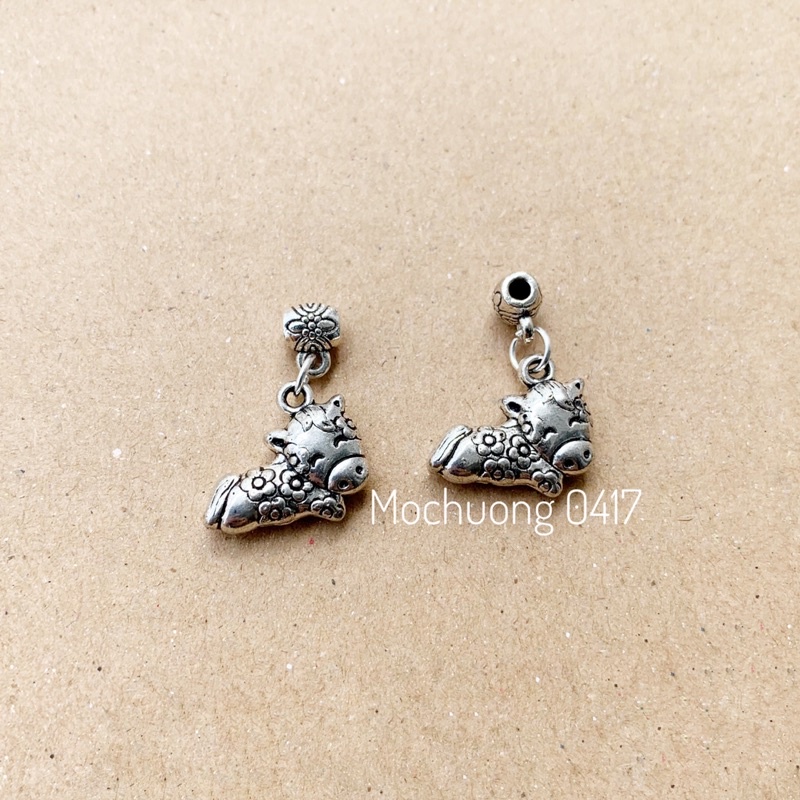 Charm xỏ ngang khối lập phương, charm hình vuông họa tiết - KL131