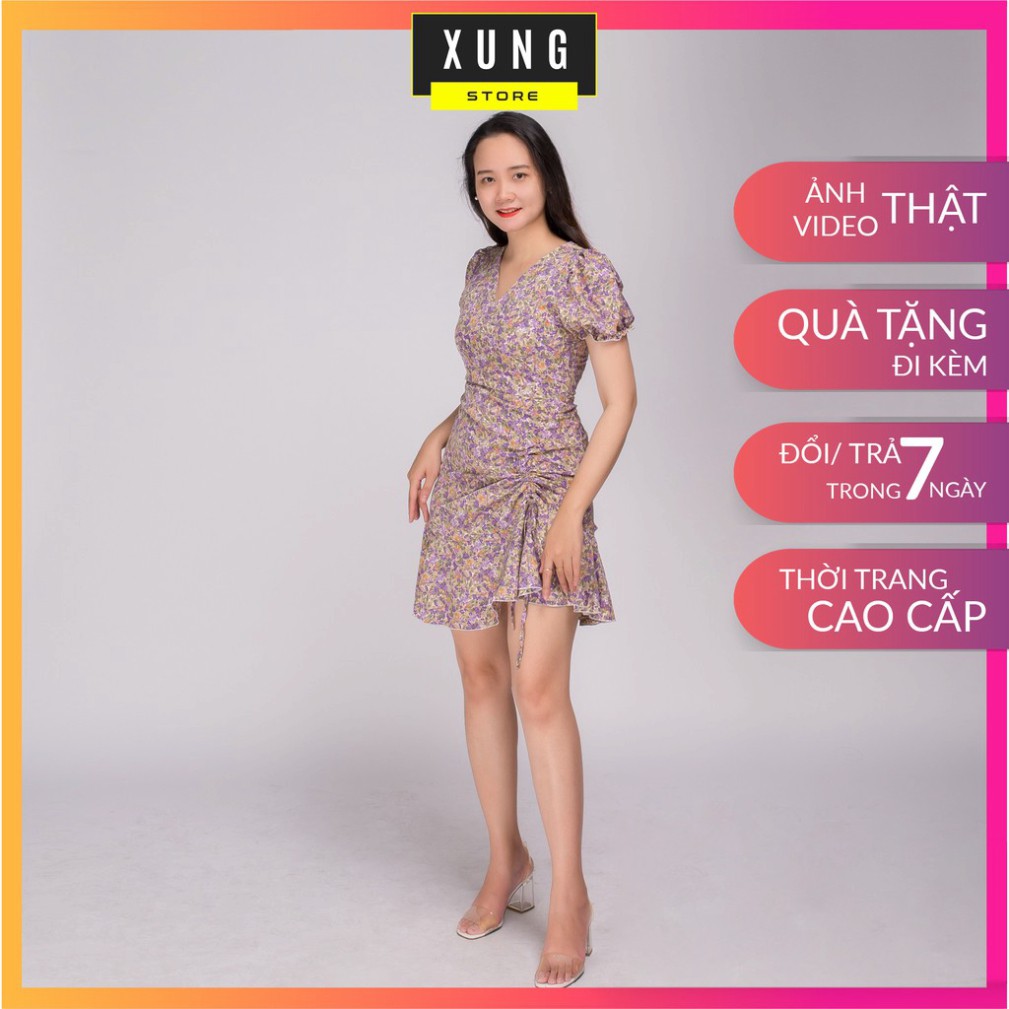 Đầm váy body hoa rút dây 1 bên hông Fresize dưới 60kg – XungStore.Clothing