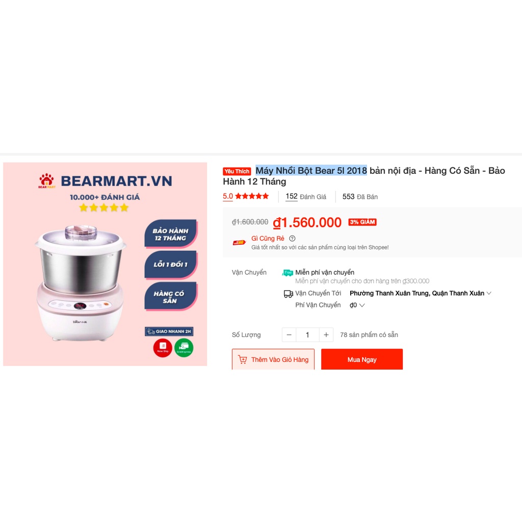 MBC Máy Nhồi Bột Bear 5l 2018