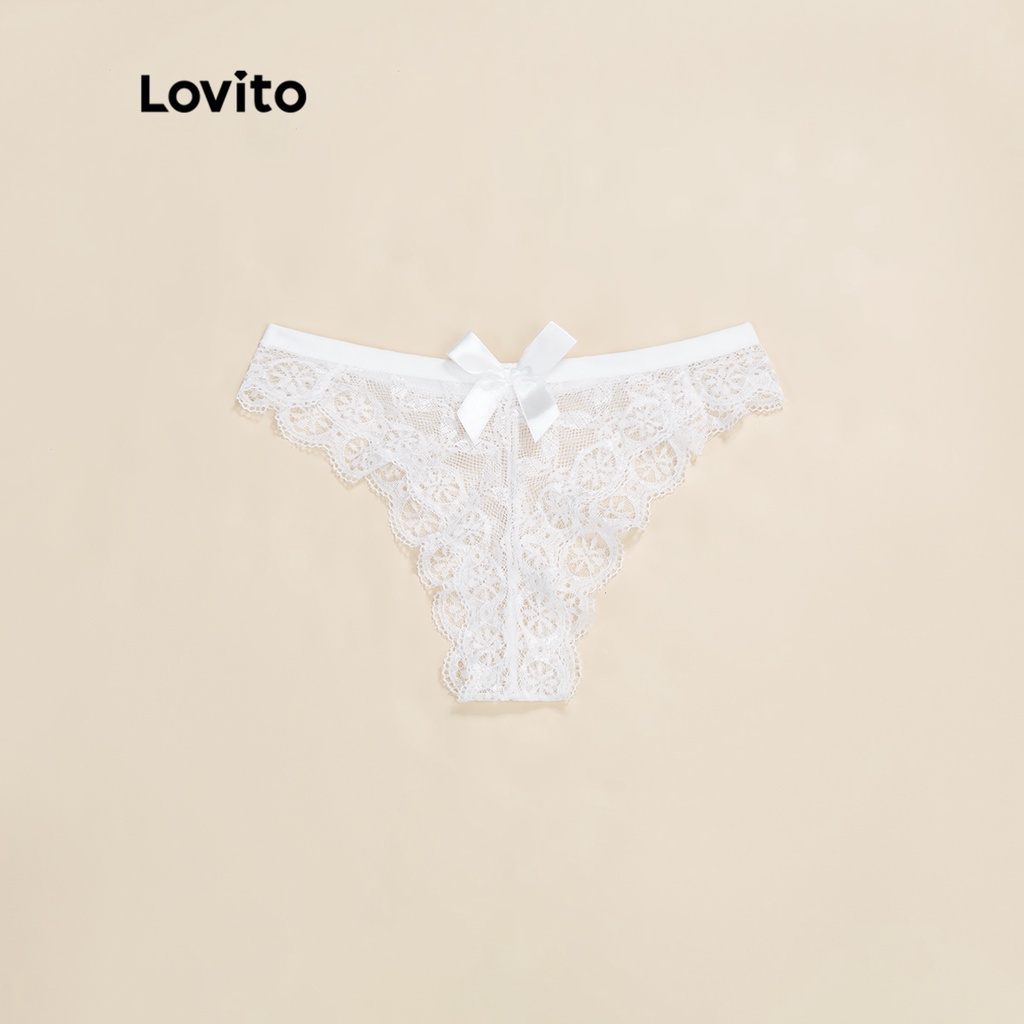 Quần lót Lovito dây chữ V phối nơ sau lưng và ren sexy L17X474 (trắng/đen)