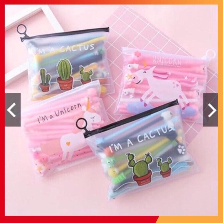 Set 20 chiếc bút bi mực nước siêu xinh nhiều hình cute kèm túi zip