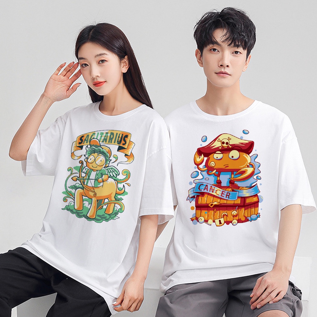 Áo thun nữ tay lỡ freesize phông form rộng Unisex In Hình 12 Cung Hoàng Đạo