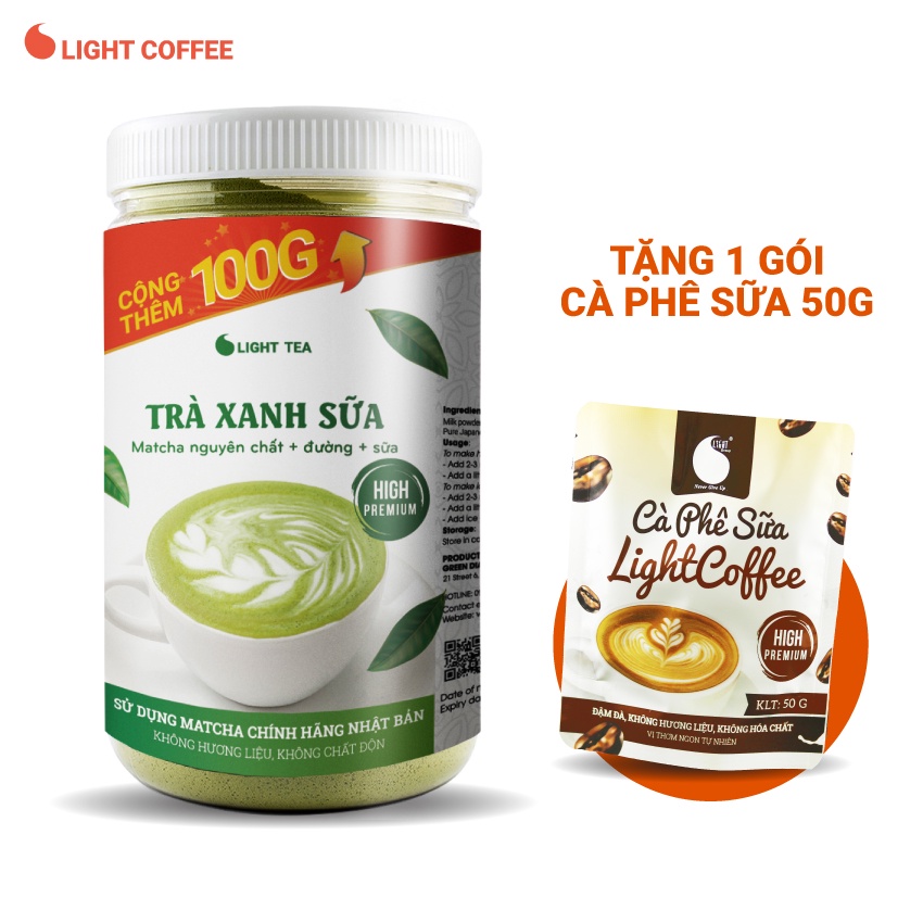 Bột trà xanh sữa, sử dụng matcha chính hãng Nhật Bản, thơm ngon, tiện lợi Light Coffee - Hũ 650g