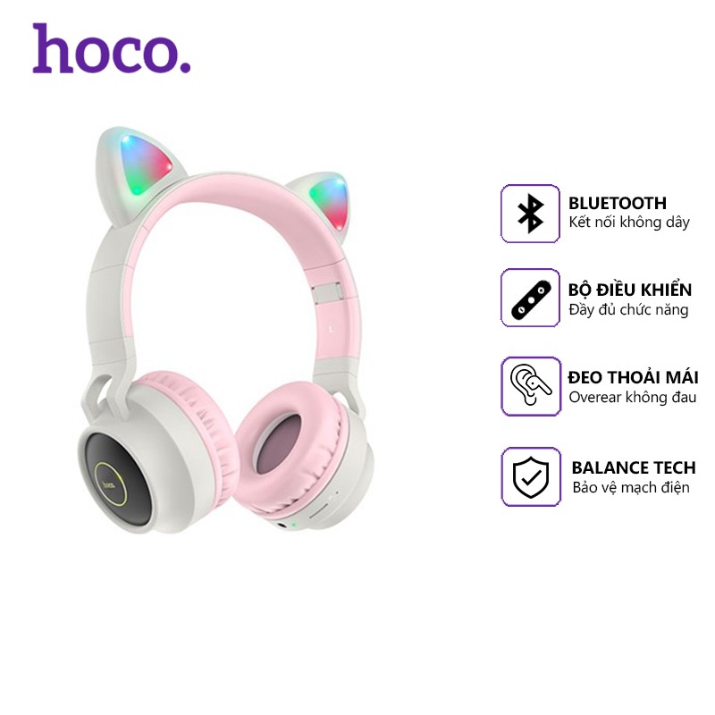 Tai nghe Headphone Bluetooth Hoco W27 V5.0 hỗ trợ mic, tai mèo, tương thích nhiều thiết bị