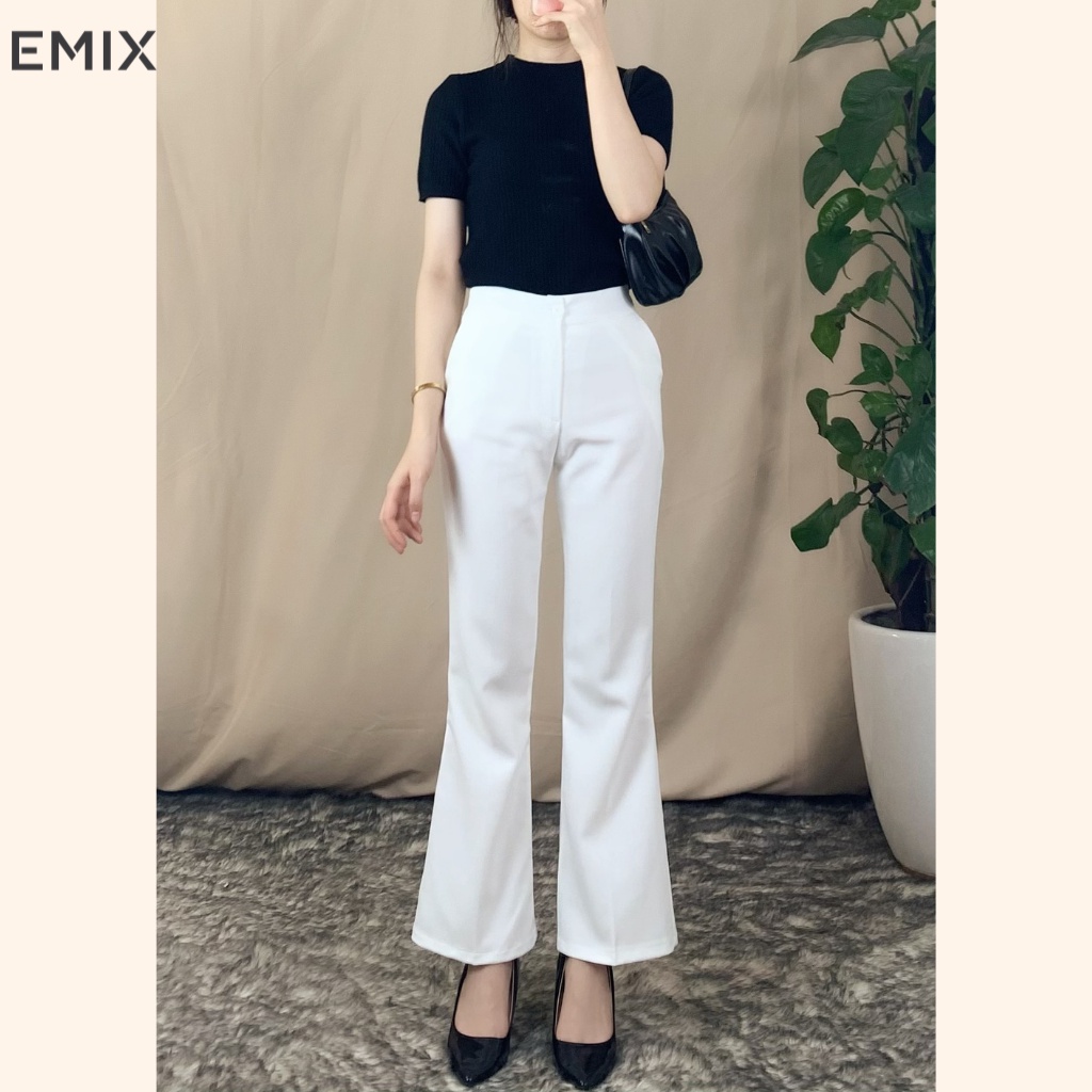 Quần tây nữ ống loe công sở cơ bản EMIX (3 màu), dáng dài 92cm, cạp cao, vải tuyết mưa mềm mịn, co giãn nhẹ Q2022