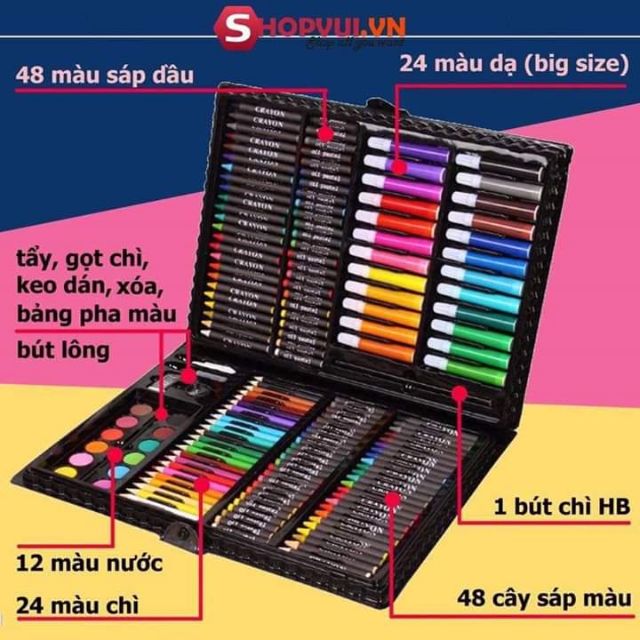 HỘP MÀU 150 CHI TIẾT  &lt;br&gt; Lẻ: #105k&lt;br&gt;Bộ sản phẩm bao gồm 150 bút màu và các dụng cụ vẽ cho bé yêu thỏa s