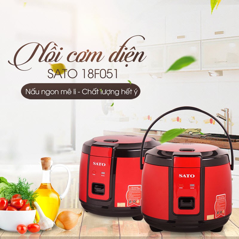 Nồi Cơm Điện,Nồi cơm đa năng SATO 18F051 1.8L,Công suất 700W,Bảo hành 12 tháng