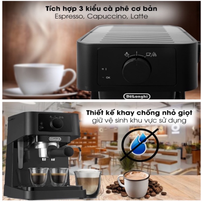 Máy pha cà phê Espresso cao cấp, công suất 1100W. Thương hiệu Delonghi - EC235.BK (Bảo hành: 1 Năm Chính Hãng) {CHÍNH HÃ